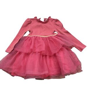 Girls Mini Biden Tulle Skirted Long Sleeve Dress Pink and Gold Size 7-8 Yrs